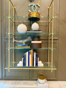Home office design with custom built ins